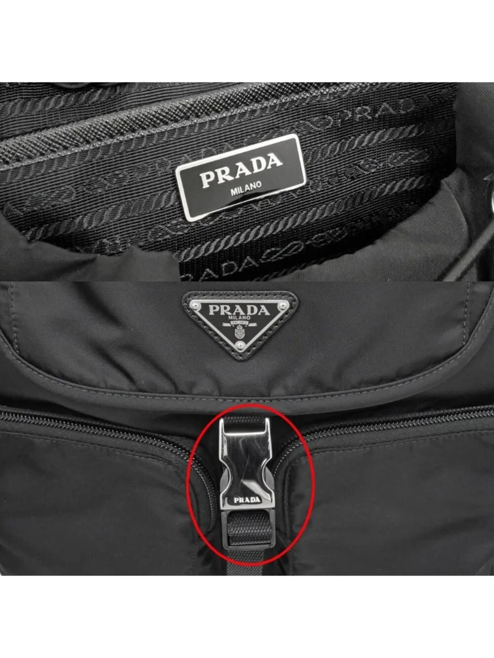Prada Backpack Black Silver Nylon